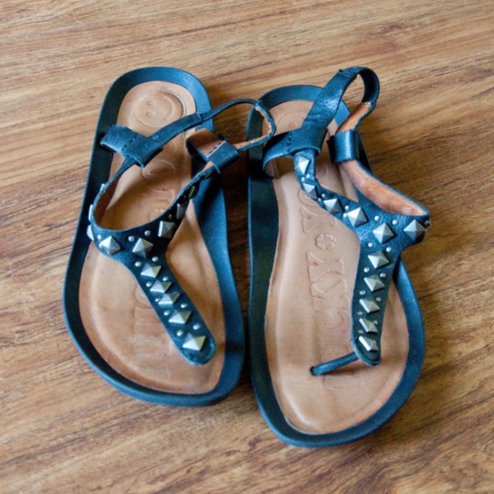 Lucky Brand Black Leather Studded Sandals, size 7